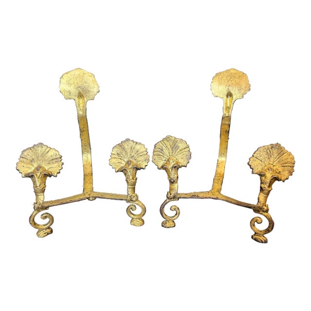 Vintage Gilt Wrought Metal Plate or Cookware Lid Holder Display Stands- A Pair For Sale