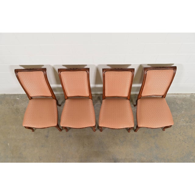 1980s Baker Furniture French Provincial Louis XV Carved Walnut Dining Chairs, Set of Four For Sale - Image 5 of 11