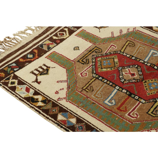Rug & Kilim Vintage Tribal Rug in Beige-Brown, Red and Green, Colorful Geometric Patterns For Sale - Image 4 of 7