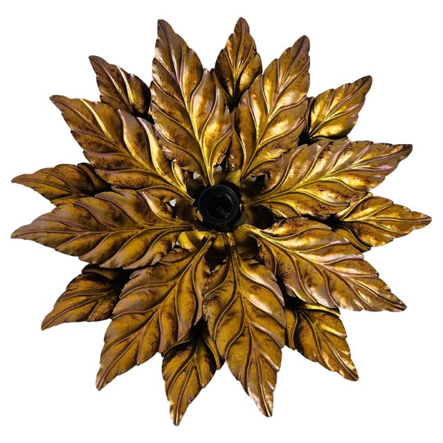 Golden Florentine Flower Shape Flushmount by Hans Kögl, Germany, 1970s For Sale