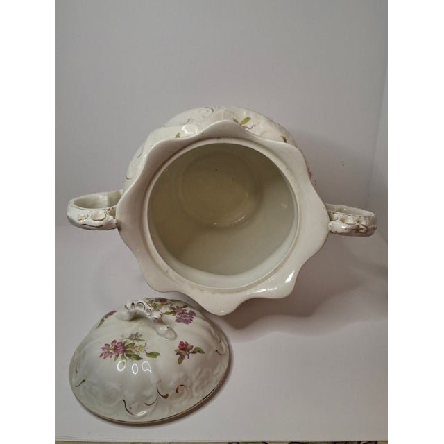 Antique Johnson Bros England Slop Jar Chamber Pot & Lid Victorian Floral Gold 12.5" For Sale - Image 11 of 15