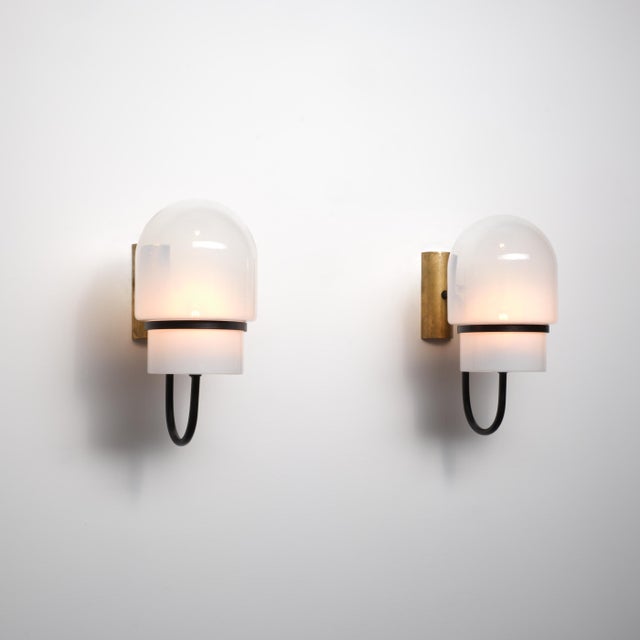 Italian Modern Wall Sconces in Black-Enamelled Brass, 1960s, Set of 2 For Sale - Image 6 of 10