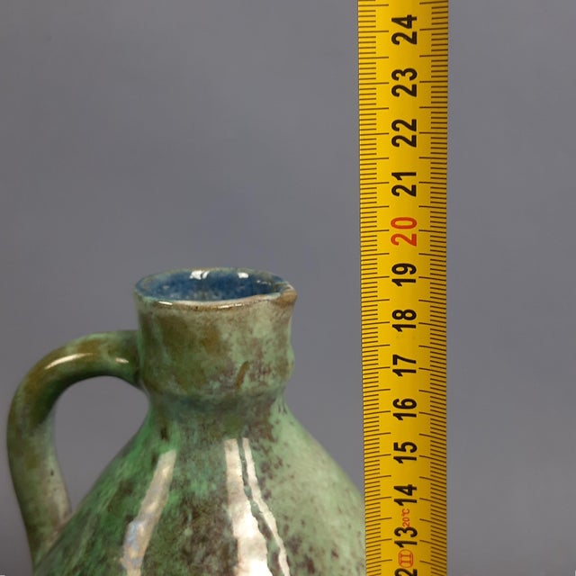 Majolica Jug Artistic Shaded Green Vase, 1960s For Sale - Image 12 of 13