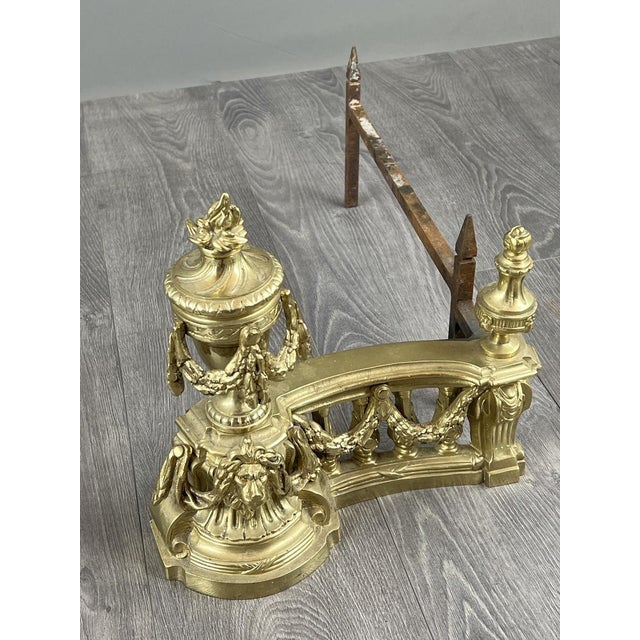 20th Century Louis XVI Style Gilt Bronze Andirons, Set of 2 For Sale - Image 4 of 9