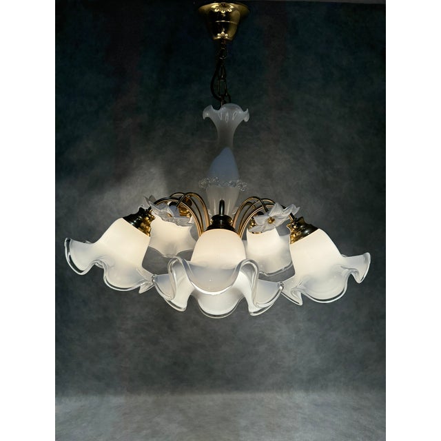 Floral Chandelier with Milk Glass Shades, Germany, 1980s For Sale - Image 11 of 12