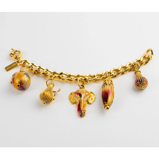 Missoni Missoni Italy Gilded Metal Chain Link Bracelet With Enamel Dangling Charms For Sale - Image 4 of 13