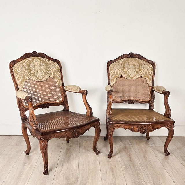 A pair of Louis XV large caned armchairs, France circa 1760. Seat height 14.75".