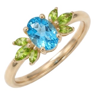 Swiss Blue Topaz & Peridot Ring | Floral Cluster Ring | Dainty Dual Gemstone Ring Us 7 For Sale