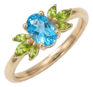 Swiss Blue Topaz & Peridot Ring | Floral Cluster Ring | Dainty Dual Gemstone Ring Us 7