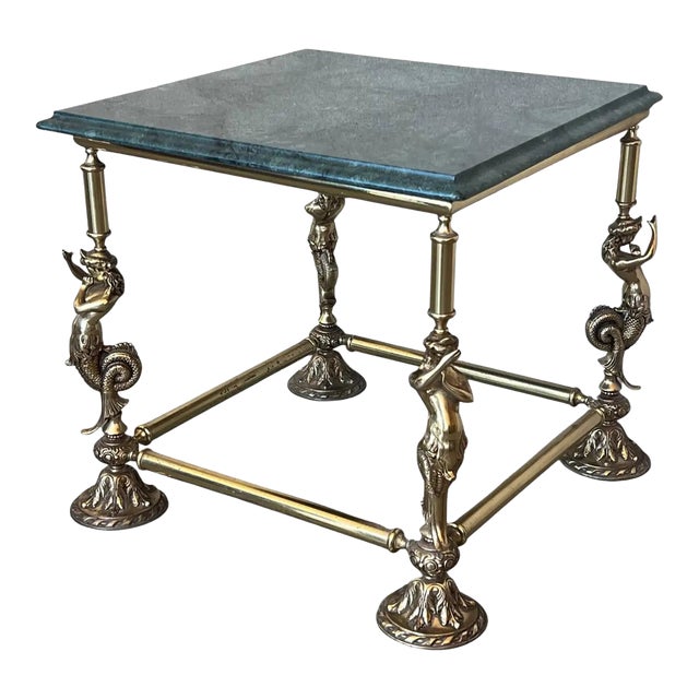 Italian Bronze Square Side Table With Green Marble Top, Circa 1845 For Sale