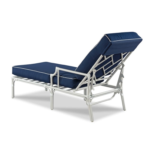 Casa Cosima Home Haven Outdoor Chaise in Canvas Air Blue with Canvas Jockey Red Welt For Sale - Image 4 of 4
