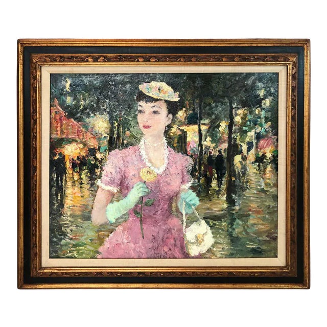 Impasto Impressionist Oil on Canvas of Woman With Rose Attributed to Dietz Edzard For Sale