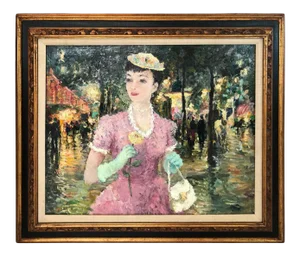 Impasto Impressionist Oil on Canvas of Woman With Rose Attributed to Dietz Edzard