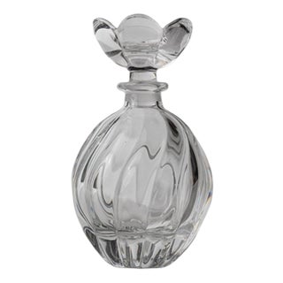 Vintage Curved Hand-Blown Murano Glass Perfume Bottle with Floral Stopper, 1950s For Sale