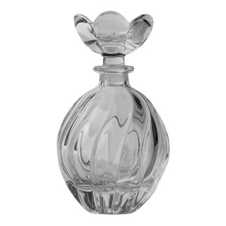 Vintage Curved Hand-Blown Murano Glass Perfume Bottle with Floral Stopper, 1950s For Sale