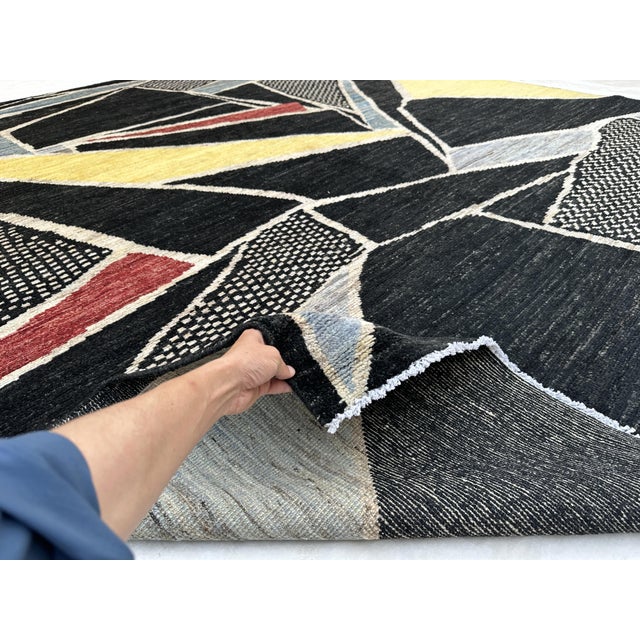 2020s Cubist Abstract Carpet in Carbon Black & Saffron - 8'10" X 9'10" For Sale - Image 5 of 10
