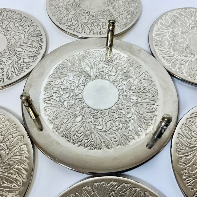 Mid 20th Century Hollywood Regency Chippendale Silver Plate Acanthus Leaf Coasters - Set of 7. For Sale - Image 13 of 14