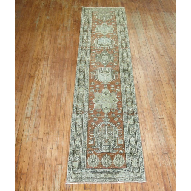 Terracotta Brown Antique Persian Heriz Runner For Sale - Image 10 of 18