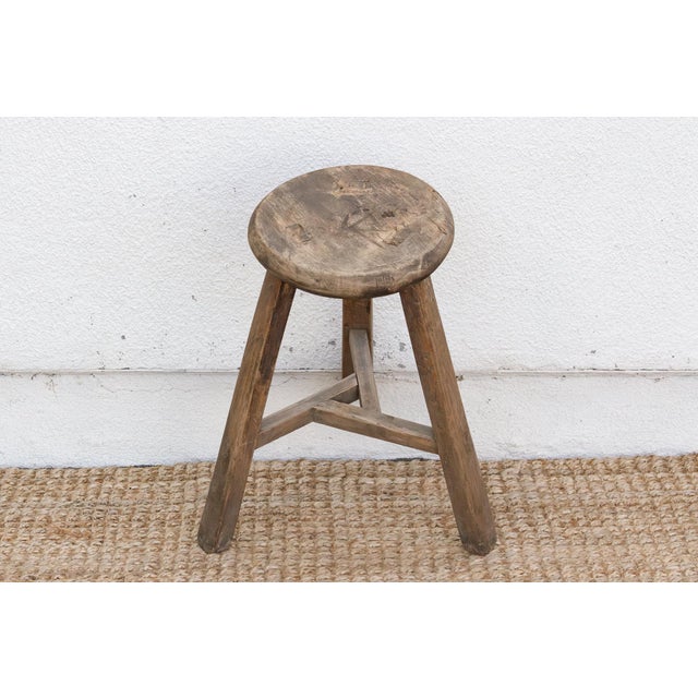 Chinese Primitive Japandi Wood Stool For Sale - Image 3 of 6