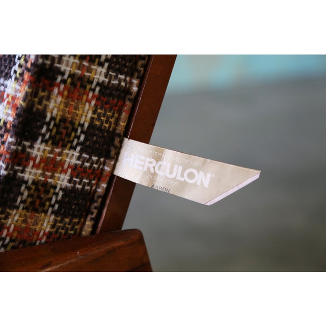 Vintage Plaid Lounge Chair Slat Wood Back For Sale - Image 9 of 9