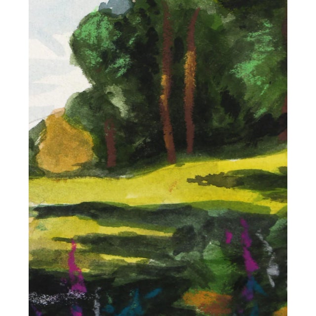 Modern Sunny Meadow, Erik Freyman Watercolor With Pastels on Paper, Signed in Pen For Sale - Image 3 of 4