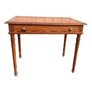 Antique Pitch Pine Desk with Turned Legs and Drawer, 1900s For Sale