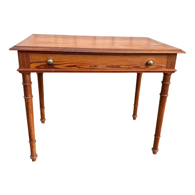 Antique Pitch Pine Desk with Turned Legs and Drawer, 1900s For Sale