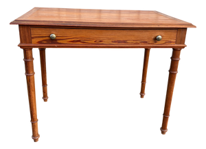 Antique Pitch Pine Desk with Turned Legs and Drawer, 1900s