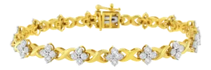 10K Yellow Gold Plated Sterling Silver 1/4 cttw Diamond 4 Leaf Clover Link Tennis Bracelet (I-J Color, I2-I3 Clarity) - Size 7.25"