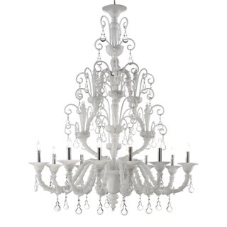Handcrafted Modern White Ca’ Rezzonico Chandelier With Curled Murano Glass Details For Sale