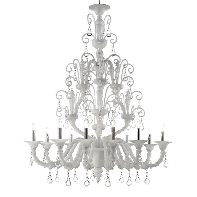 Handcrafted Modern White Ca’ Rezzonico Chandelier With Curled Murano Glass Details For Sale