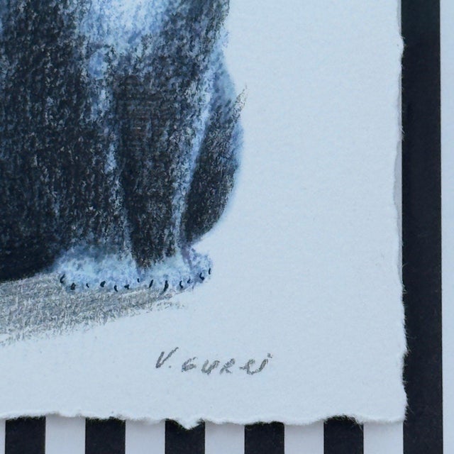 Contemporary Original Black Cat Drawing on Paper in Gilt Frame For Sale - Image 3 of 9