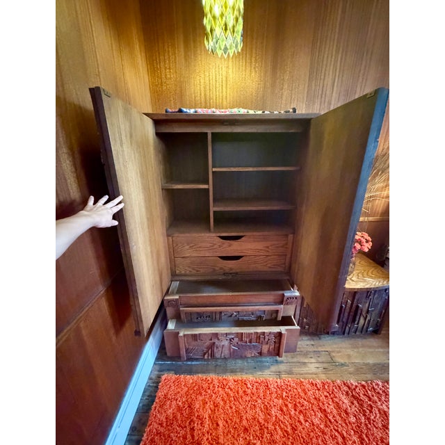 Mid-Century Modern 1970s Lane Brutalist Pueblo Armoire and Nightstand Set MCM For Sale - Image 3 of 14