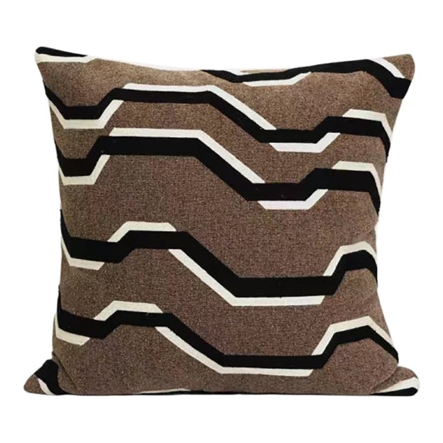 One Embroidered Brown Solid Velvet Throw Pillow For Sale