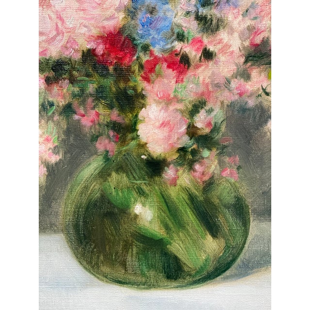 Victor Abeloos, Bouquet of Flowers in a Green Vase, 1890s, Oil Painting on Canvas, Framed For Sale - Image 6 of 12
