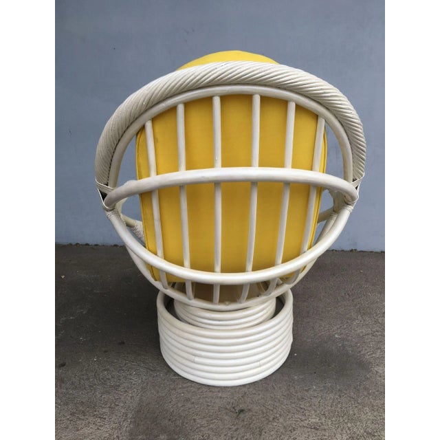 1970s Restored White Rattan Bucket Lounge Chair With Swivel Base For Sale - Image 5 of 11