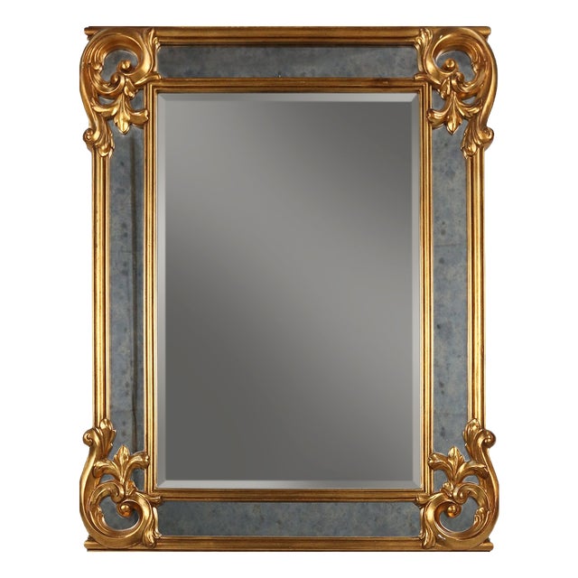 Mirror in Resin with Golden Ornaments and Smoked Mirror Glass Panels, Belgium, 1950s For Sale