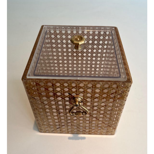 Brown Ice Bucket in Lucite, Cane and Brass. Italian Work in the Style of Christian Dior For Sale - Image 8 of 12