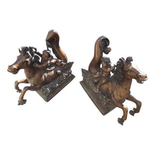 Mythological Sculptures Depicting Putti Riding Seahorses, 1950, Bronze, Set of 2 For Sale