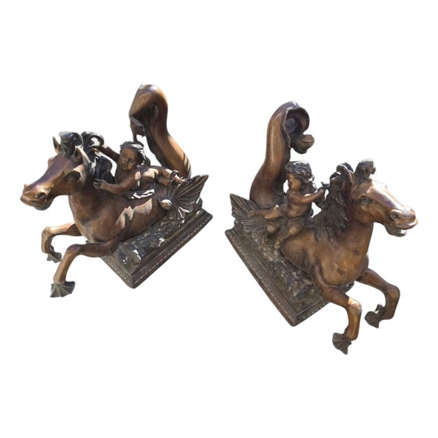 Mythological Sculptures Depicting Putti Riding Seahorses, 1950, Bronze, Set of 2 For Sale