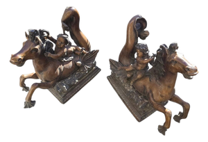 Mythological Sculptures Depicting Putti Riding Seahorses, 1950, Bronze, Set of 2