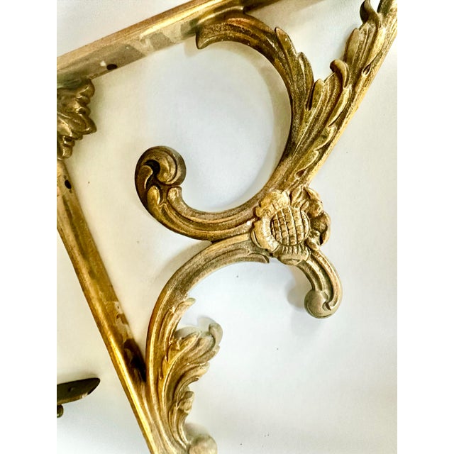 Antique Brass Ornate Victorian Leaf 6" X 8" Cistern & Shelf Brackets - Set of 3 For Sale - Image 4 of 12