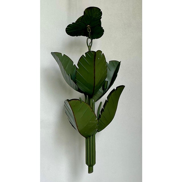 Metal Vintage Green Banana Leaf Six Arm Chandelier For Sale - Image 7 of 12