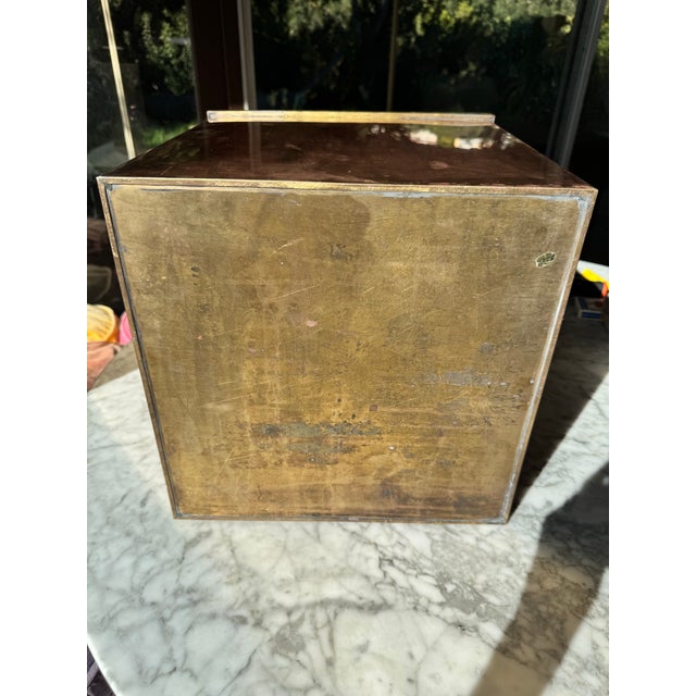 Brass Extra Large Solid Brass Square Jardinière / Planter With Ring Handles, 14", Mid-20th Century, Made inHong Kong For Sale - Image 8 of 11