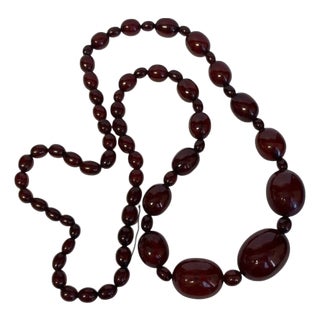 Art Deco Faturan Cherry Amber Bakelite Bead Necklace 88 Grams For Sale