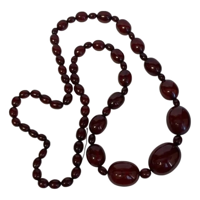 Art Deco Faturan Cherry Amber Bakelite Bead Necklace 88 Grams For Sale