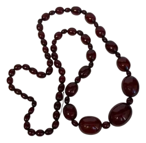 Art Deco Faturan Cherry Amber Bakelite Bead Necklace 88 Grams