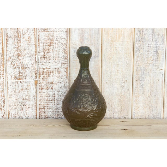 Vintage Engraved Chinese Glazed Vase For Sale - Image 9 of 9