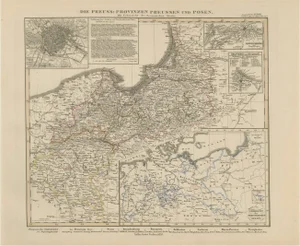 Antique Map of Prussia and Posen Insets of Berlin, 1858