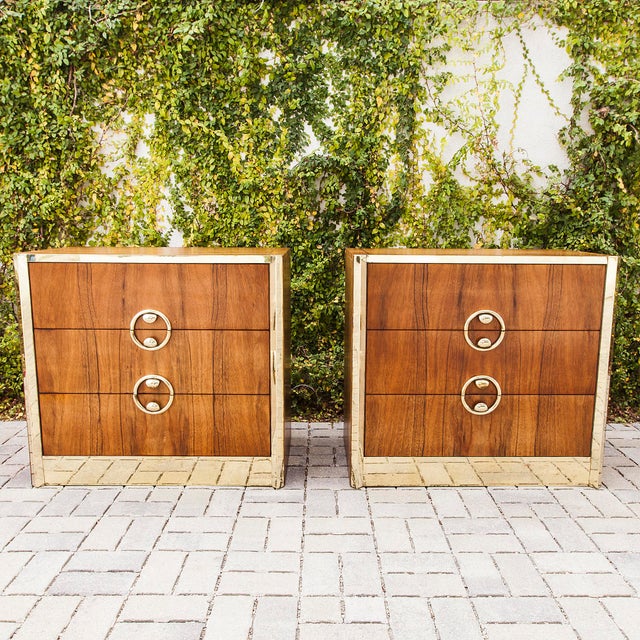 Mastercraft 1970s Zebrawood and Brass Three Drawer Commodes by Mastercraft - a Pair For Sale - Image 4 of 12